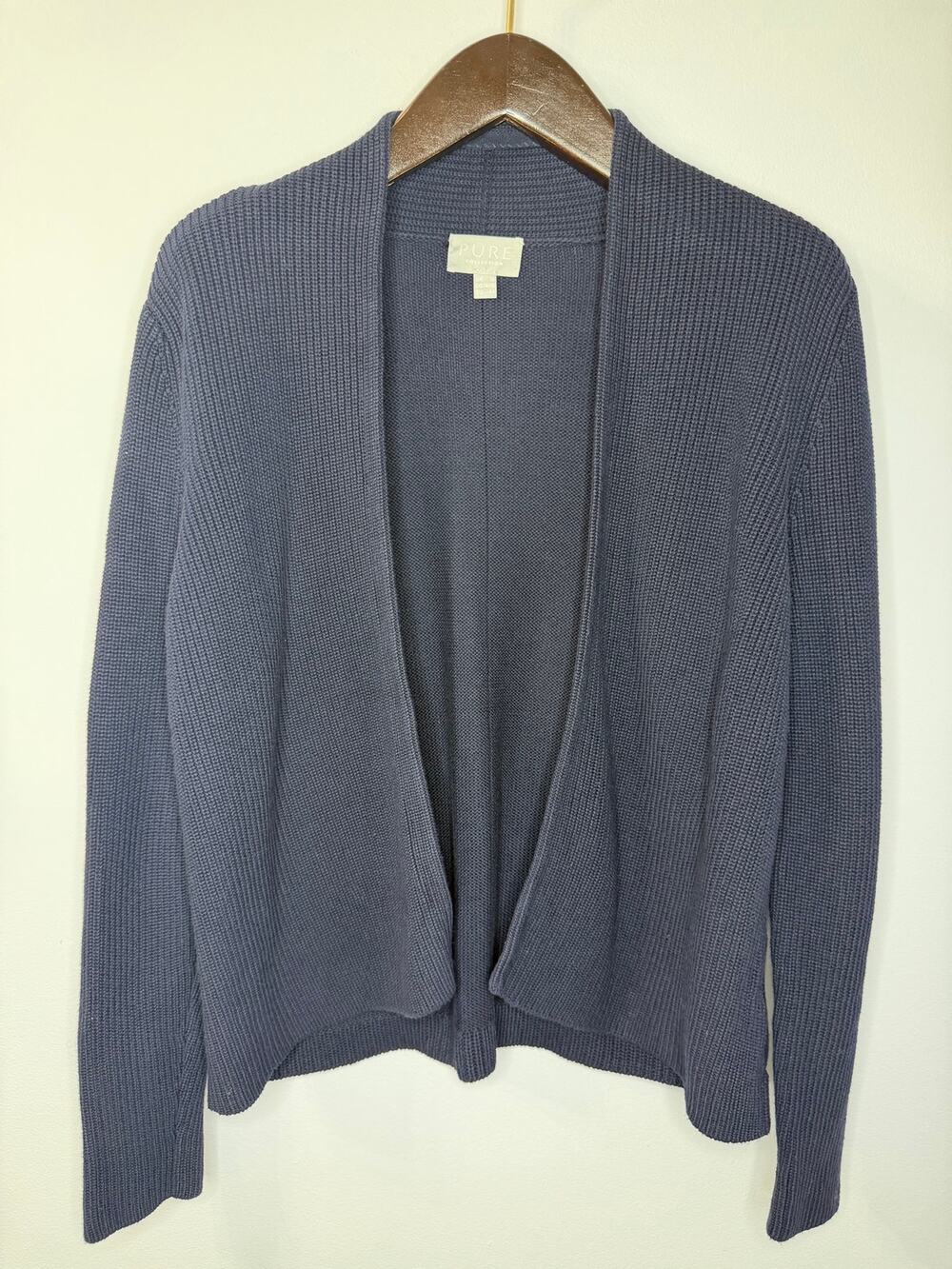Pure Collection Organic Cotton open Front Cardigan Blue Women's 14
